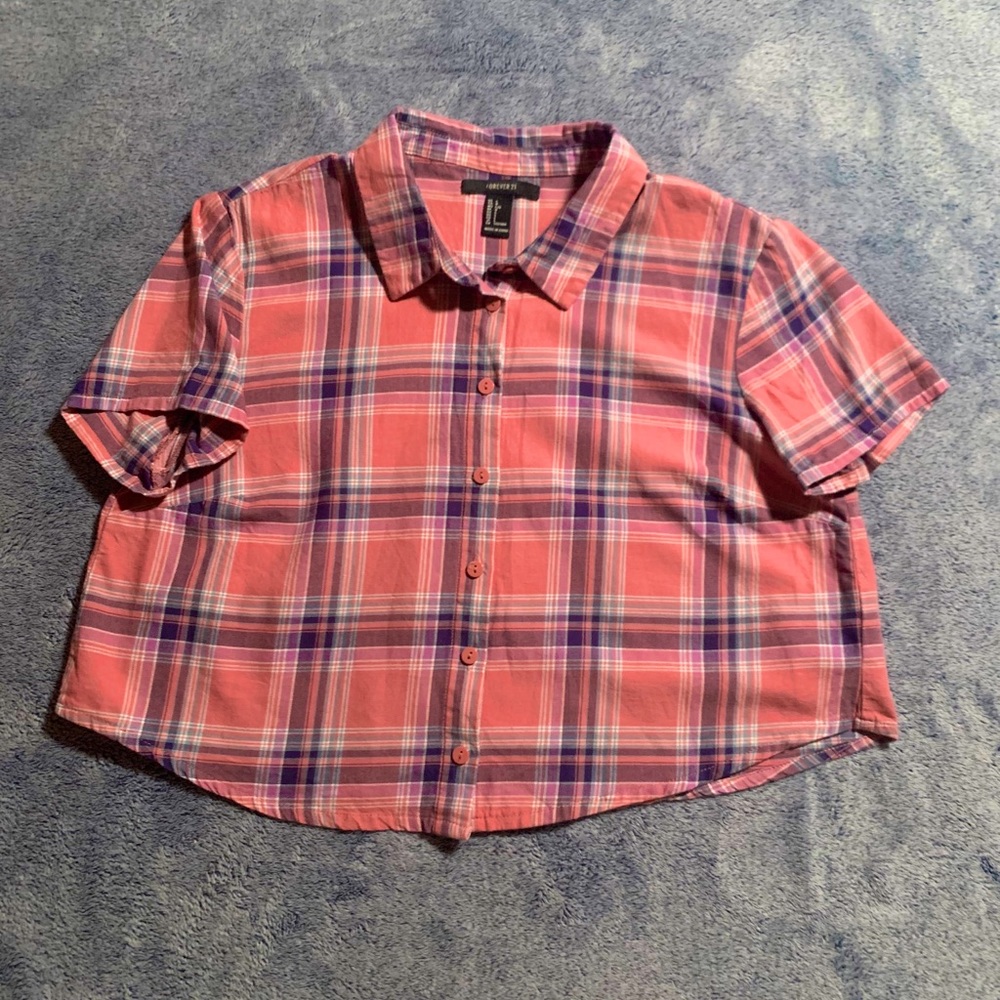 Cropped Plaid Button Up